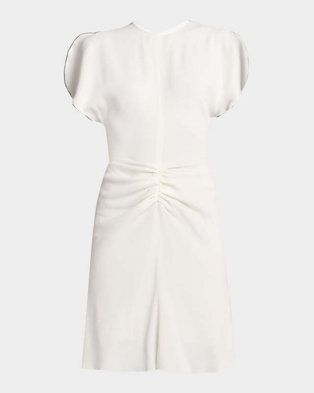 Gathered Waist Wool Mini Dress